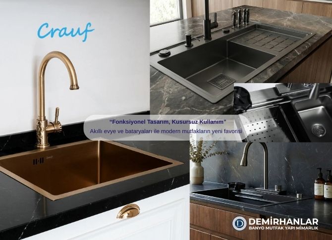 Crauf Akıllı Evyeler ve Fonksiyonel Bataryalar ile Mutfağınız Daha Konforlu